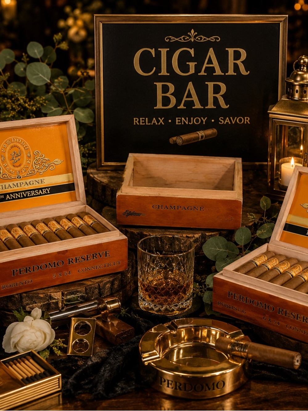 Perdomo Reserve Cigar Display with Gold Accents